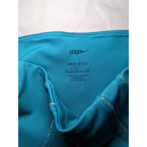 Nike Lurex Leggings Turquoise Dri-Fit Yoga 7/8 Metallic Stripe High Waist Sz S - Picture 8 of 14